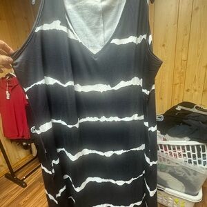 Sleeveless Black & White Striped V‑Neck Dress